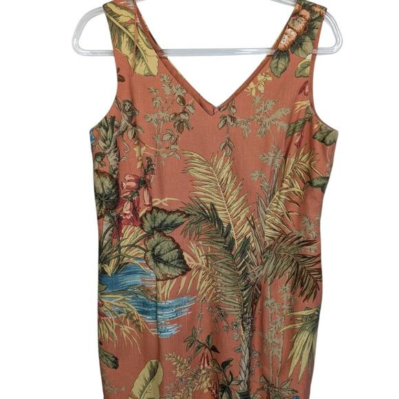 Talbots 12P Orange Tropical Palm Print Hawaaiin Sheath Dress V Neck Seed Beading - Picture 13 of 13